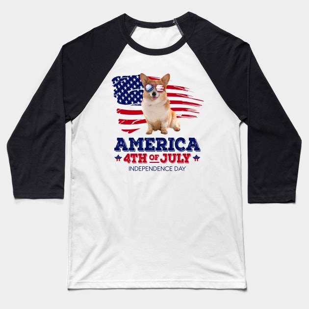 Corgi Flag USA - America 4th Of July Independence Day Baseball T-Shirt by bunnierosoff21835